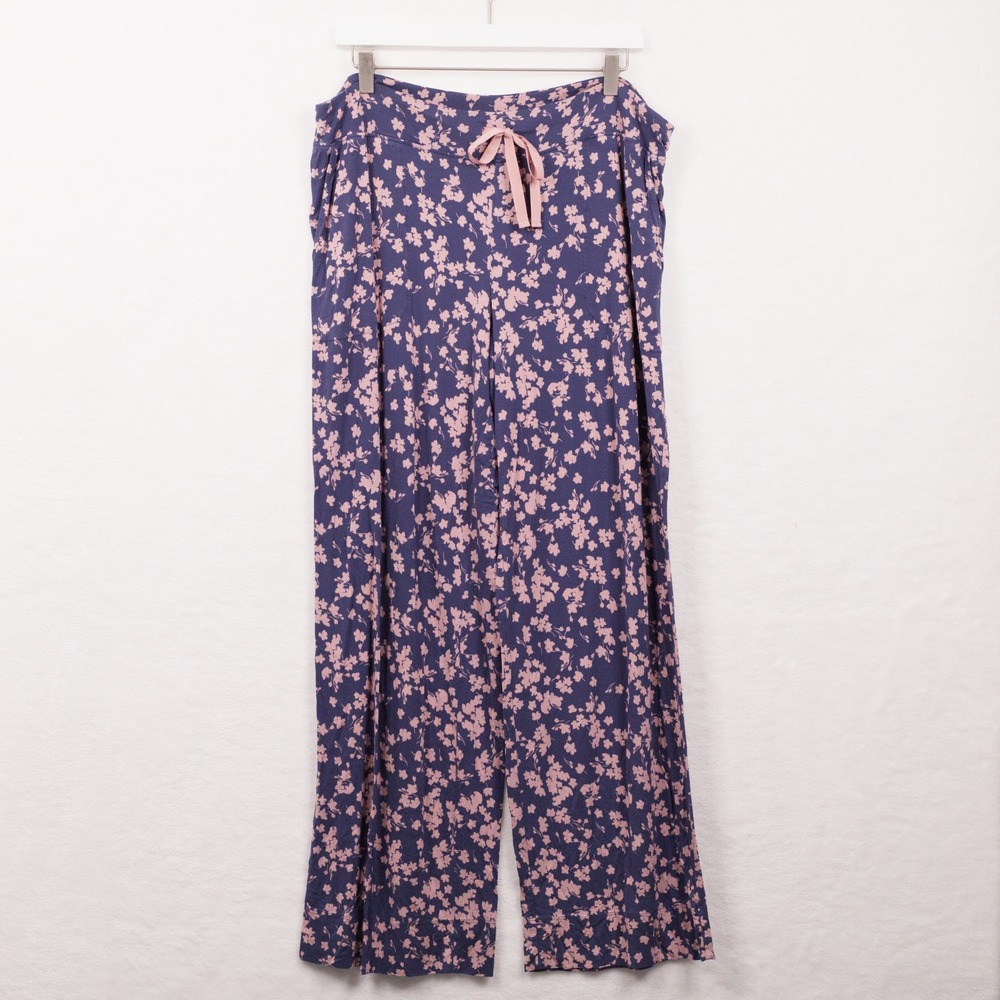 SOMA Cool Nights Floral Wide Leg Pajama Pants Sleep Lounge Purple Sz L